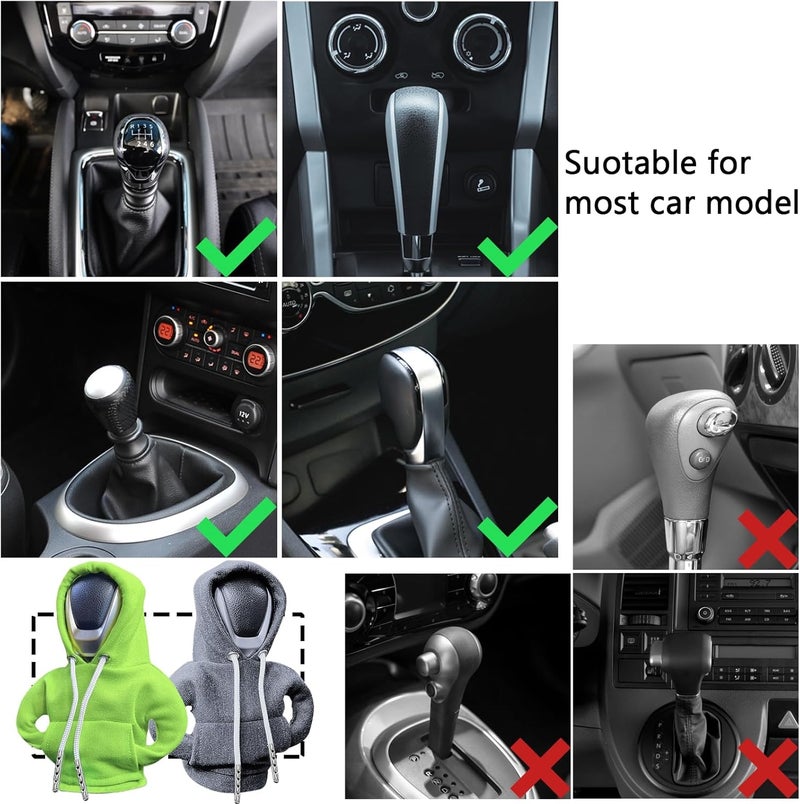 vvag Gear Shift Hoodie,Universal Shift Knob Hoodie, 4.7 Inch Car Shifter Stick Protector Decoration, Funny Hoodie Car Gear Shift Cover (Gray + Green) - Image 5